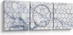Obraz - Mramorované hexagóny (s hodinami) (90x30 cm)