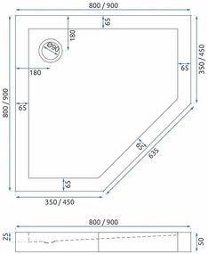 Rea Diamond, 5-uholníkový sprchovací kút 90x90, 6mm číre sklo, zlatý matný profil, REA-K6506