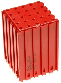 Plastový box na náradie s valcovou stopkou D2,35, modul 5x5, 25 dutín, červená