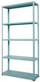 Svetlo modrý skrutkový kovový regál 180x90x30, 5 políc, nosnosť 80 kg na jednu policu