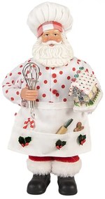 Biela vianočná figúrka Santa Claus kuchár s chalúpkou - 15*10*28 cm