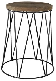 Dreveno-kovový dekoračný antik stolík na kvetinu - Ø 23*28 cm