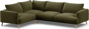 Zelená zamatová rohová pohovka (ľavý roh/do L) Naomi – Micadoni