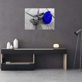 Sklenený obraz - Modrá ruža (70x50 cm)