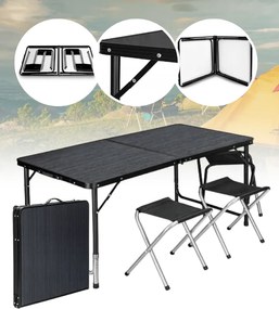 Kempingový skladací stôl so stoličkami – turistický set pre 4 osoby čierna
