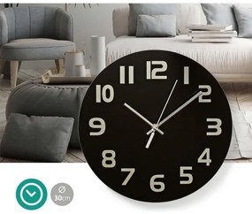 Nedis CLWA006GL30BK - Nástenné hodiny 1xAA/1,5V sklo 30 cm čierna