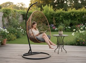 CH PRÍRODNÉ ZÁVESNÉ KRESLO, VANKÚŠ – TMAVOŠEDÁ, RÁM – ČIERNA 115 X 90 X 67 CM