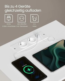 Nočný stolík s funkciou nabíjania, Montáž bez náradia, Príručný stolík s USB, biely