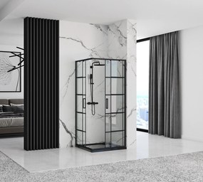 Rea Concept, sprchový kút s posuvnými dverami 90 (dvere) x 90 (dvere) x 190 cm, 5mm číre sklo, čierny profil, REA-K5478