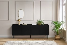 Čierna matná komoda Desin 220 cm so štyrmi dverami - duba nagano