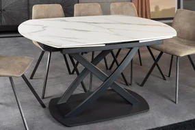 Jedálenský stôl INCEPTION 130-190 cm rozkladací oválny keramický vrch s bielym mramorovým vzhľadom