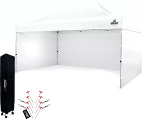 BRIMO Záhradný stan 3x4,5 m Oceľ | Rýchlo-rozkladací Altánok na Eventy a Párty - s 3 stenami - Biela 10