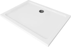 Mexen SLIM - Obdĺžniková sprchová vanička 130x90x5cm + čierny sifón, biela, 40109013B