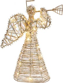 Zlatý kovový anjel s rúrkou a LED osvetlením - 22*8*30 cm / 3*AA