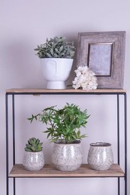 Biely keramický obal na kvetináč s polovicou tváre Facia - Ø 17*15 cm