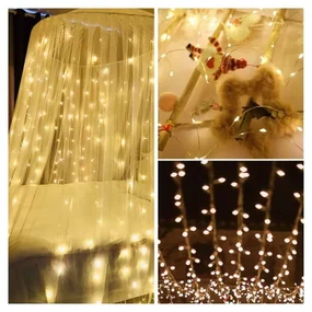 SPRINGOS LED svetelný záves Nano kvaple - 3x2m, 400LED, 8 funkcií, teplá biela