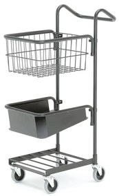 Kancelársky vozík COMPACT, 1 hlboká polica, 1 košík, čierny