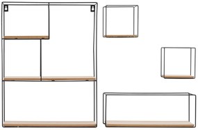 Tutumi Tutumi, sada 4 kovových nástenných políc Industrial 50x40x10 cm 391883, čierna-hnedá, HOM-09063