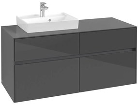 VILLEROY &amp; BOCH Collaro závesná skrinka pod umývadlo na dosku (umývadlo vľavo), 4 zásuvky, 1200 x 500 x 548 mm, Glossy Grey, C07100FP