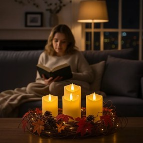 LED stĺpová sviečka RUHHY 12,5 cm béžová, sada 4 ks