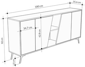 Komoda FIONA 180 cm dub safírový/antracit