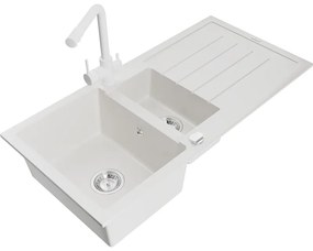Mexen Andres, granitový drez 1000x500x200 mm, 1,5-komorový + biela batéria Duero, biela, 6515-20-671600-20