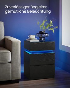 Nočný stolík s viacfarebným nastaviteľným LED pásikom, 3 zásuvky, čierny