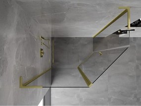 Mexen Mist L, päťuholníkový sprchový kút s krídlovými dverami, 90 x 80 cm, 8mm číre sklo, zlatý matný profil, 8A8L-090-080-55-00