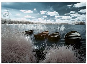 Obraz - Drevené loďky na jazere (70x50 cm)