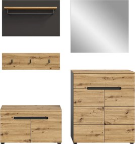 Predsieňová zostava Cano (5-dielna), šedá/dub artisan