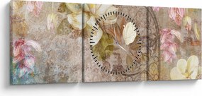 Obraz - Kvetinový ornament (s hodinami) (90x30 cm)