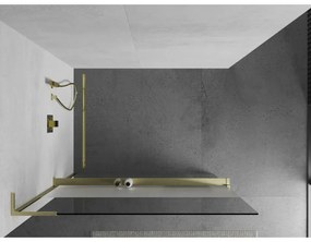 Mexen Kioto+ L, sprchová zástena Walk-In s poličkou a vešiakom 70 x 200 cm, 8mm číre sklo-námraza, zlatý matný profil, 800-070-123-55-35