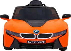 Ramiz Elektrické autíčko BMW i8 Lift oranžové + diaľkové ovládanie + pomalý štart + 3-bodové pásy + MP3 USB + LED