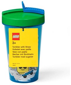 Modrý téglik so zeleným vekom a slamkou LEGO® Iconic, 500 ml