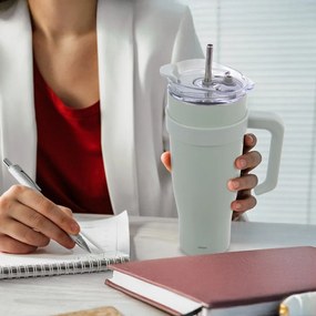 Šalviový zelený termo hrnček so slamkou 1,2 l Termo – Orion