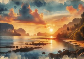 Sklenený obraz - Pohľad z pláže (70x50 cm)