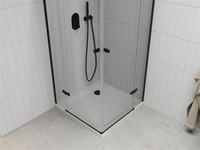 Mexen Roma Duo, sprchový kút 100 (dvere) x 100 (dvere) cm, 6mm číre sklo, čierny profil + slim sprchová vanička biela 5cm + čierny sifón, 854-100-100-70-02-4010B