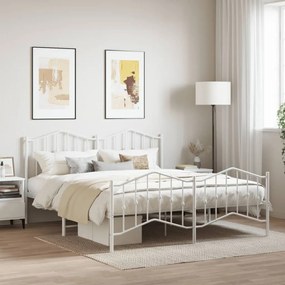 Kovový rám postele s predným a zadným čelom biely 180x200 cm 373860