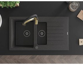 Mexen Matias, granitový drez 900x505x200 mm, 1,5-komorový a drezová batéria Aster, čierna škvrnitá, 6502-76-73450-57-B