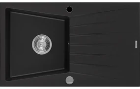 Mexen Cesar granitový jednokomorový drez s odkvapkávačom 775 x 470 mm, čierna - 6514771010-77