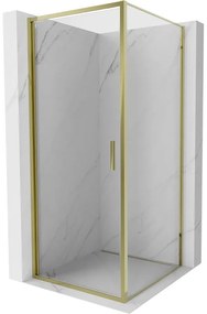 Mexen Exo, výklopný sprchový kút 85 x 85 cm, číre sklo, zlatá, 817-085-085-50-00