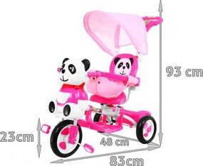 Ramiz Detský trojkolesový bicykel Panda Ružová + zvuky + strieška + zábrana + opierka na nohy + rukoväť + úložný priestor