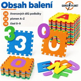 GAMES PLANET Penové puzzle čísla a písmená, 86 kusov