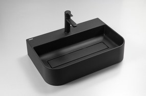 Deante Arnika, granitové umývadlo na dosku 605x405x135 mm, čierna matná, DEA-CQA_NU6S