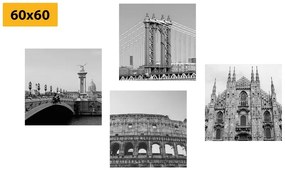 Set obrazov mestá v čiernobielom prevedení - 4x 60x60