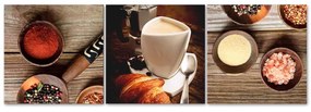 Obraz na plátně třídílný Káva a koření - 120x40 cm