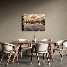 Sklenený obraz jazera a stromov (70x50 cm)