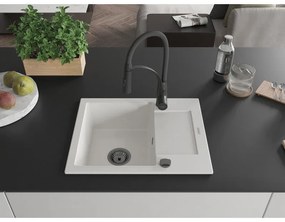 Mexen Enzo, 1-komorový granitový drez 576x465x174 mm a drezová batéria Aster, biela, 6506-20-73450-70-B