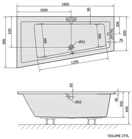 Polysan Polysan, ANDRA L asymetrická vaňa 180x90x45cm, biela, 72872