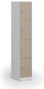 Šatníková skrinka s úložnými boxmi, 4 boxy, 1850 x 300 x 500 mm, demont, otočný zámok, béžové dvere